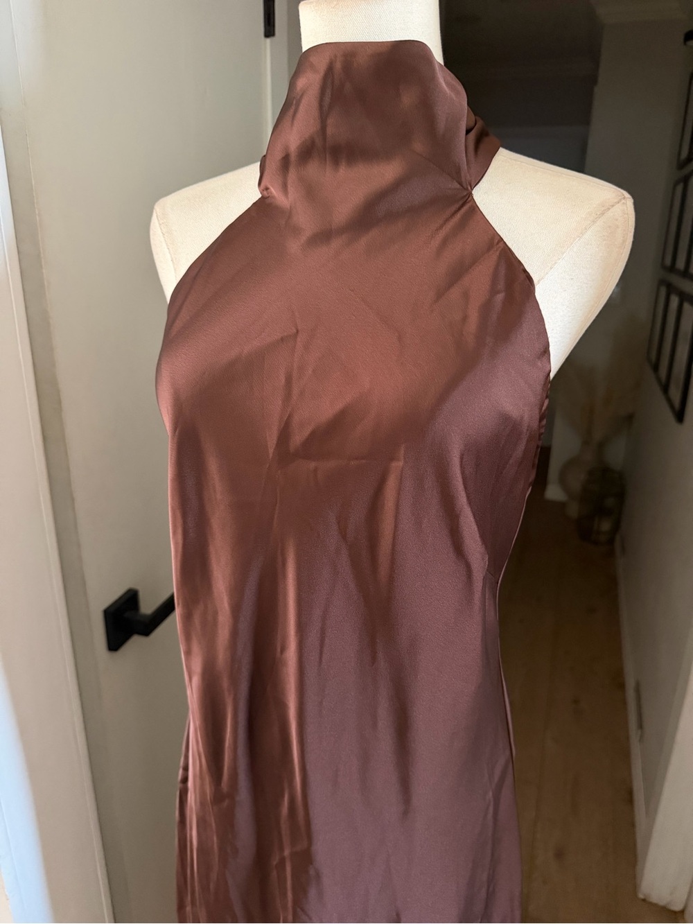 Show Me Your MuMu Lisa Chocolate Satin Halter Maxi Dress Sz L MSRP $198 NEW - Picture 5 of 9